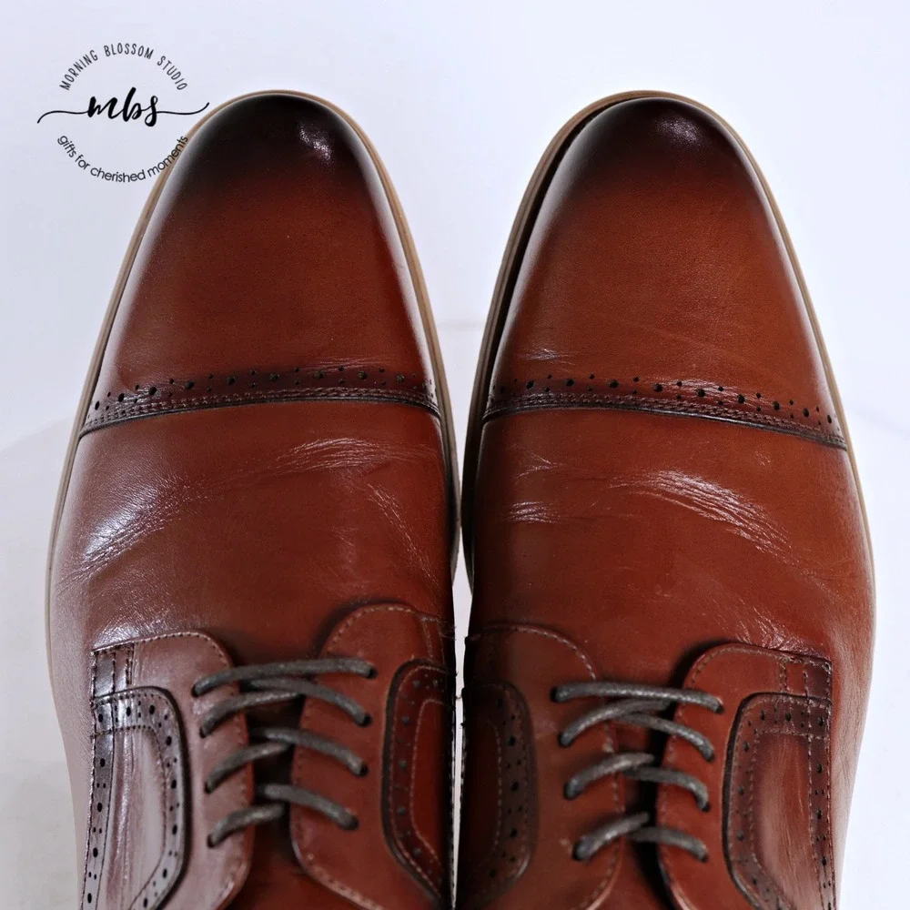 Stacy Adams Dickinson Cap Toe Classic Lace‎ Up Derby Shoes Cognac Brown Men 13